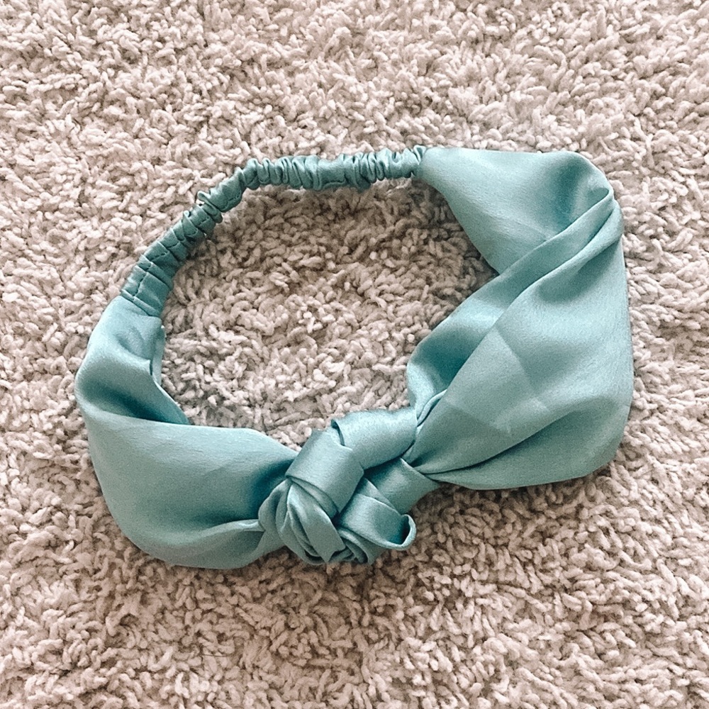 Turquoise knit silk headband
